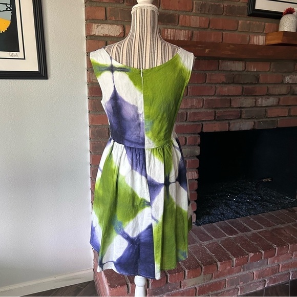 Busayo Collective Tie Dye Sleeveless Fit n’ Flare Dress Cotton Linen Sz 8 - Picture 9 of 11